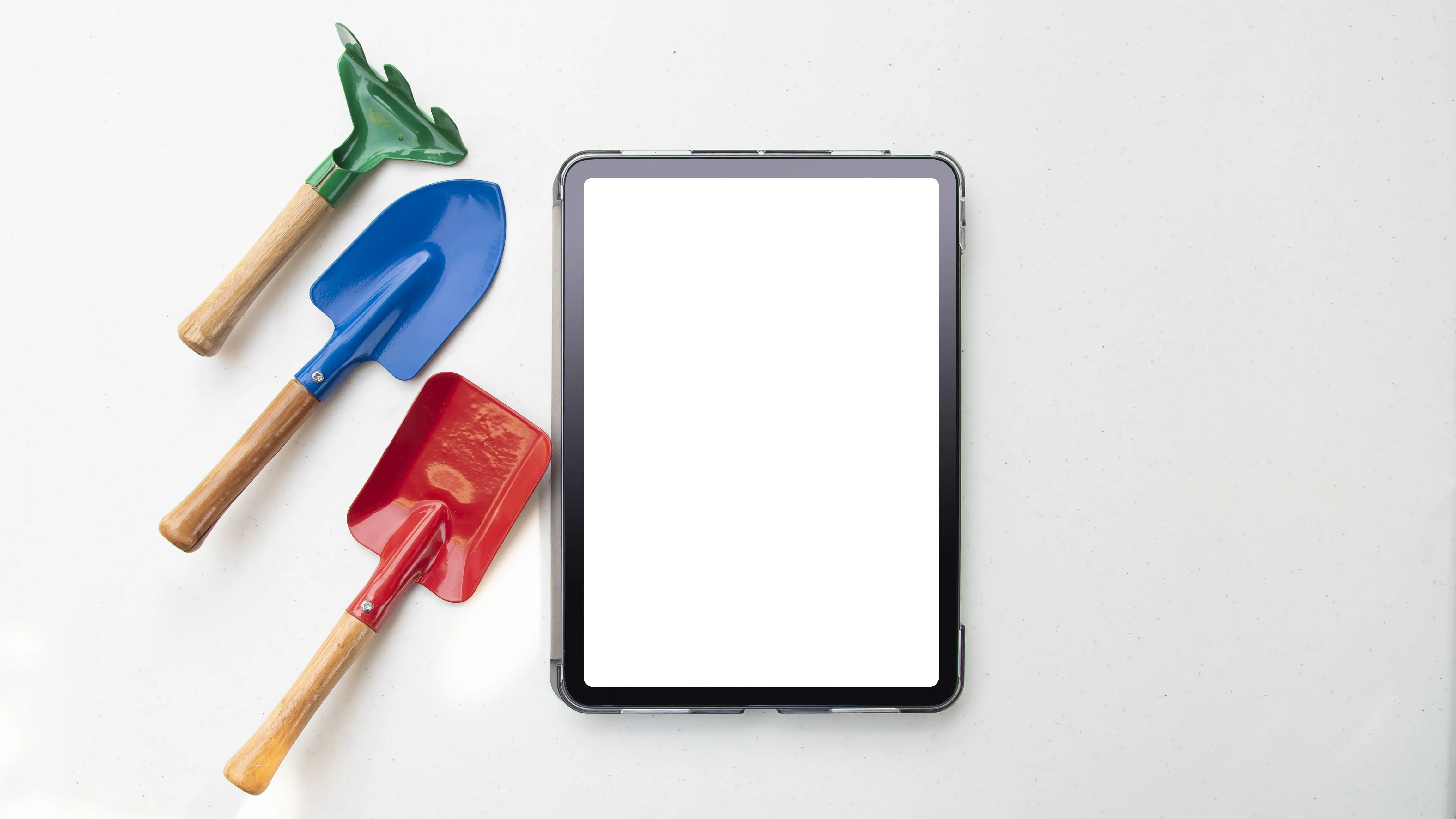 Gardening tools and tablets for farming and planting, and for learning and marketing through social media technology.